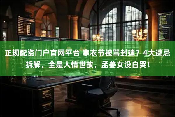 正规配资门户官网平台 寒衣节被骂封建？4大避忌拆解，全是人情世故，孟姜女没白哭！