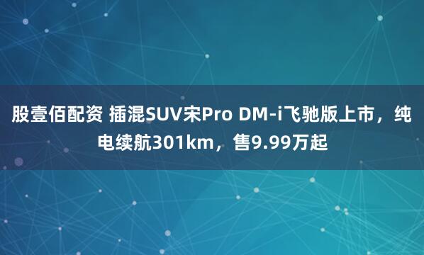 股壹佰配资 插混SUV宋Pro DM-i飞驰版上市，纯电续航301km，售9.99万起